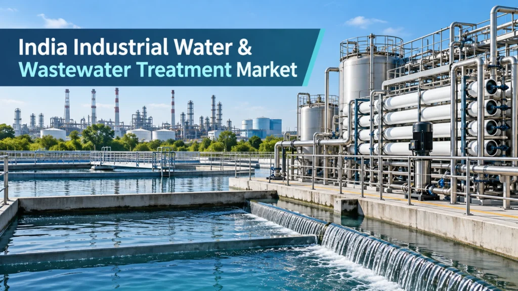 India Industrial Water & Wastewater Treatment Market featured image showing a modern industrial water treatment facility with membrane systems.